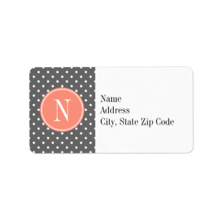 Étiquette Point Polka gris charbon avec Monogramme de corail