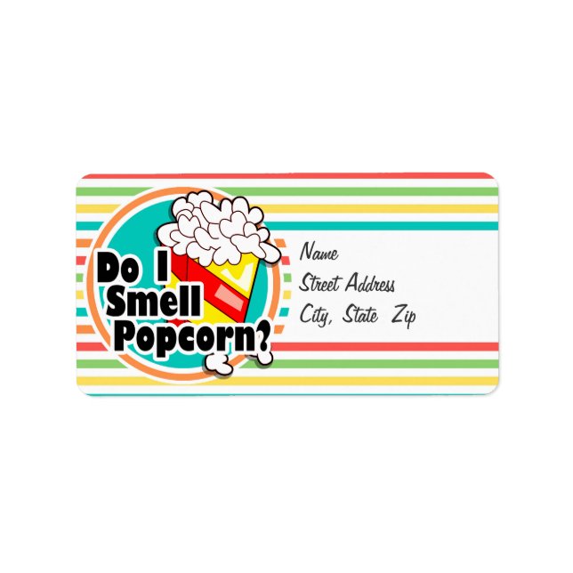 Étiquette Popcorn Drôle ; Bright Rainbow Stripes (Devant)