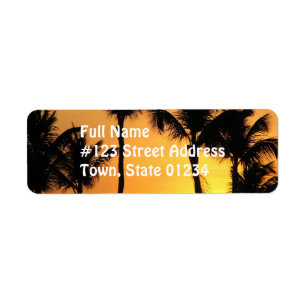 Étiquette postale tropicale de coucher du soleil