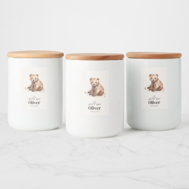 Étiquette Pour Bocaux 1er anniversaire Wild One ours moderne élégante fê (Bouteilles)