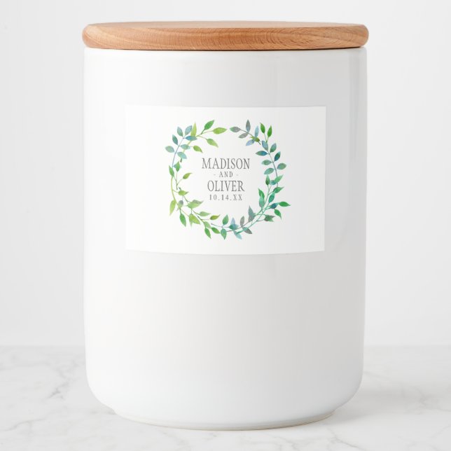 Étiquette Pour Bocaux Aquarelle Feuille verte | MARIAGE (Devant)