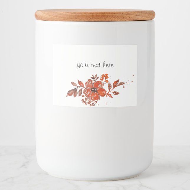 Étiquette Pour Bocaux Aquarelle Orange Floral (Devant)