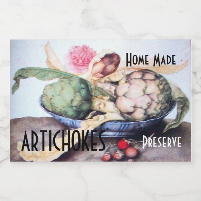 Étiquette Pour Bocaux ARTICHOKES PLAQUE AVEC ROSE & STRAWBERRIES Préserv (Étiquettes simples)