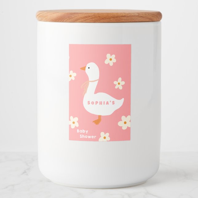 Étiquette Pour Bocaux Baby shower de l'oie blanche et des marguerites (Devant)