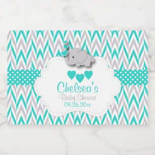 Étiquette Pour Bocaux Baby shower d'éléphant de turquoise