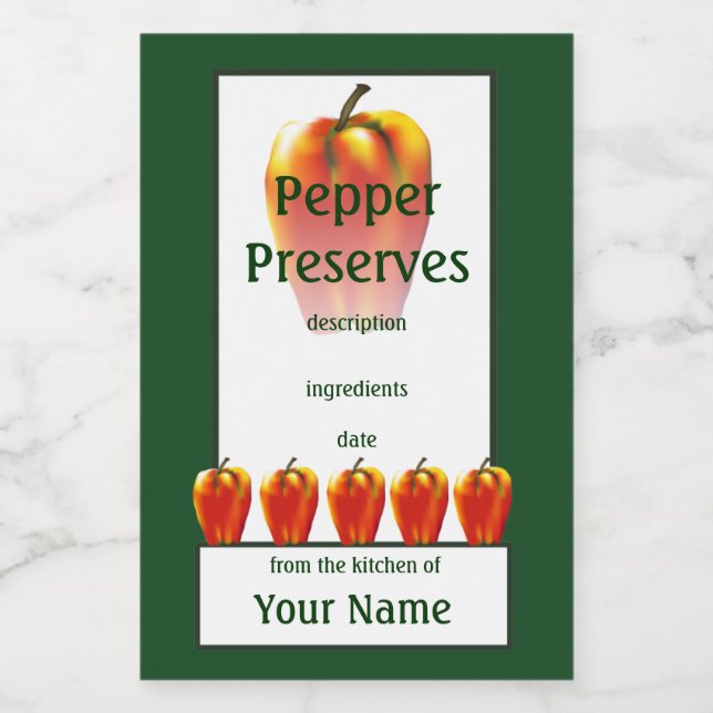 Étiquette Pour Bocaux Bell Pepper conserve Orange 2x3 (Étiquettes simples)