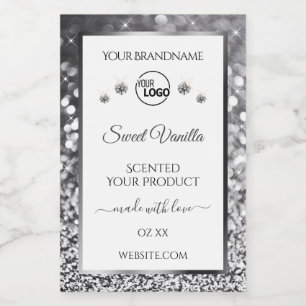 Étiquette Pour Bocaux Bijoux Parties scintillant argent blanc Logo Étiqu