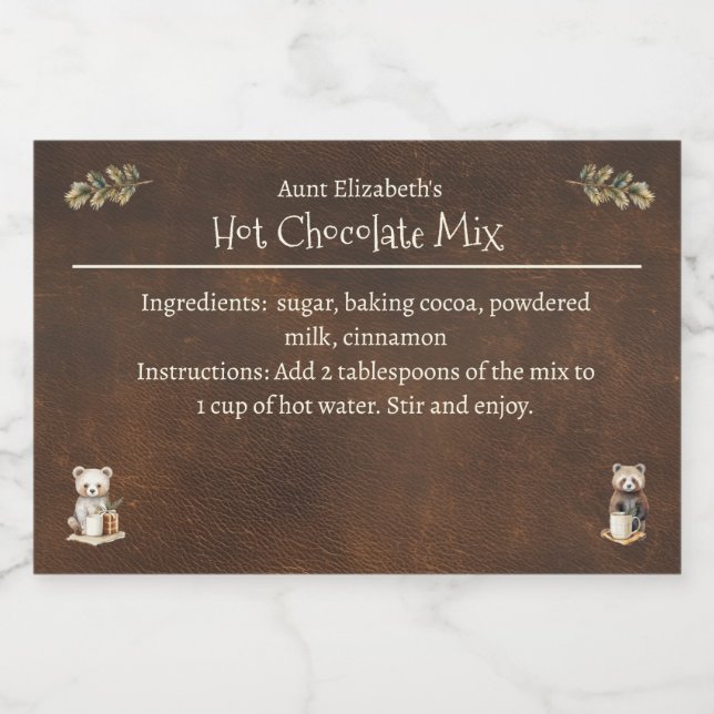 Étiquette Pour Bocaux Bois rustique Animaux Noël Coca chaud Mix (Étiquettes simples)