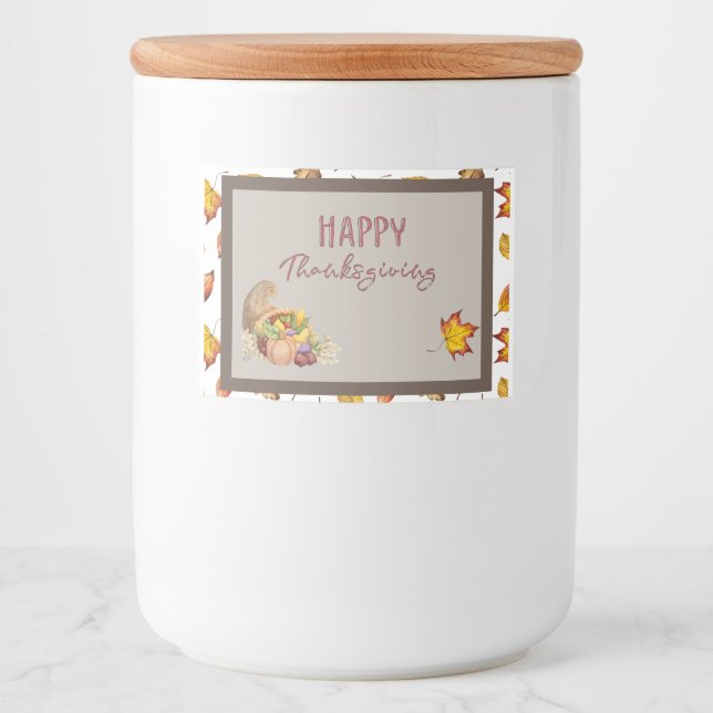 Étiquette Pour Bocaux Bon thanksgiving Cornucopia Panier Feuilles d'auto (Devant)