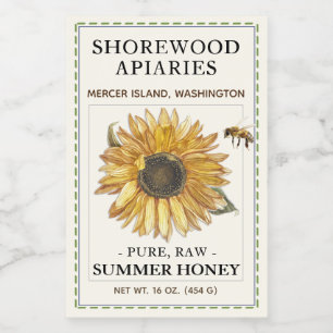 Étiquette Pour Bocaux Bordure de tournesol et d'abeilles 2x3" de miel d'
