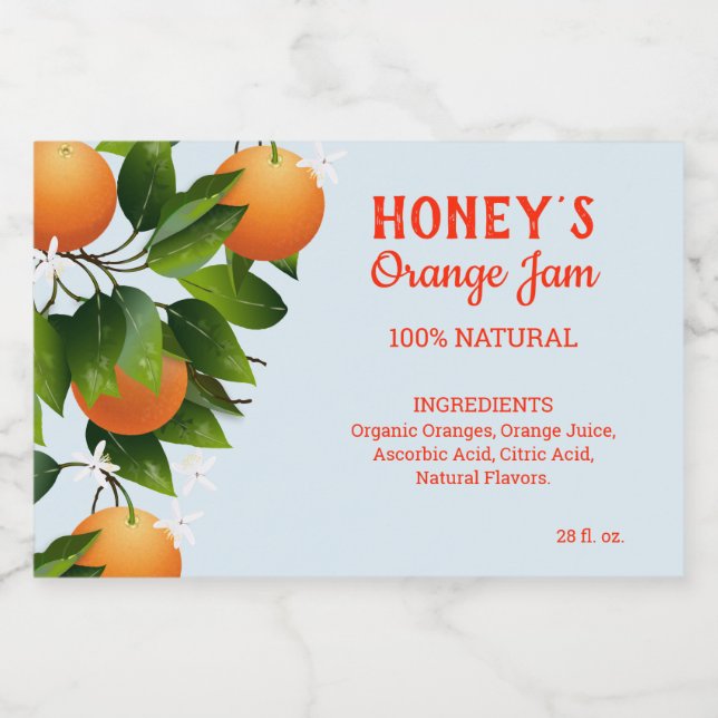 Étiquette Pour Bocaux Canne à fruits d'agrumes orange moderne (Étiquettes simples)