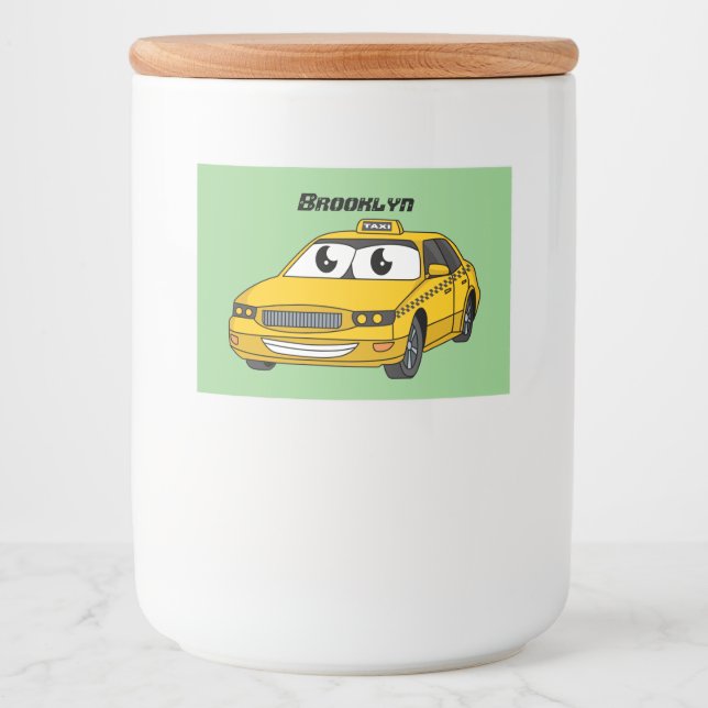 Étiquette Pour Bocaux Caricature amusante de taxi jaune mignon (Devant)