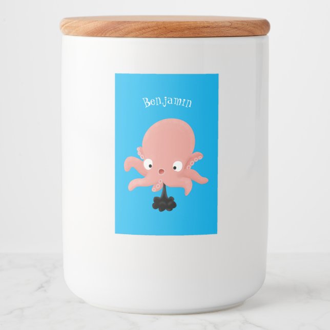 Étiquette Pour Bocaux Caricature de bébé pieuvre rose mignonne humour (Devant)