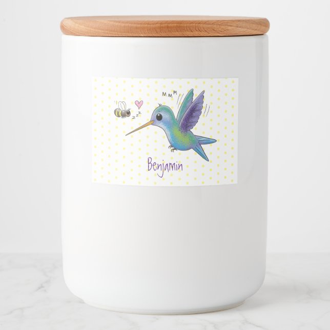 Étiquette Pour Bocaux Caricature de colibri d'abeille mignonne (Devant)