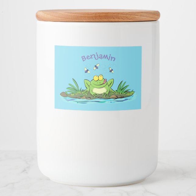 Étiquette Pour Bocaux Caricature de grenouille vert mignon (Devant)