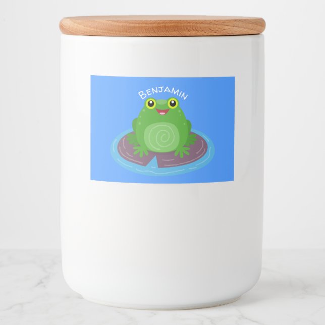 Étiquette Pour Bocaux Caricature de grenouille verte mignonne (Devant)