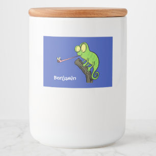 Étiquette Pour Bocaux Caricature de lézard de caméléon vert joyeux