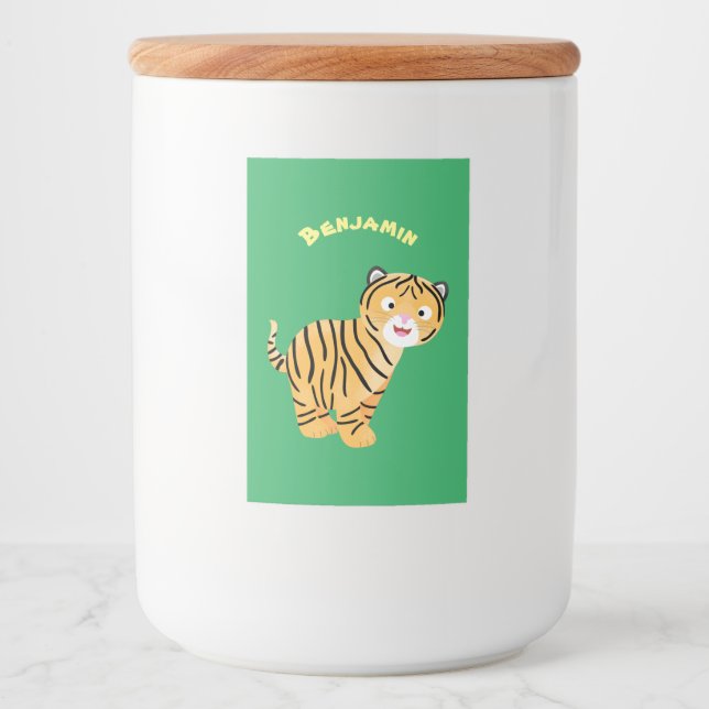 Étiquette Pour Bocaux Caricature de petit tigre joyeux (Devant)