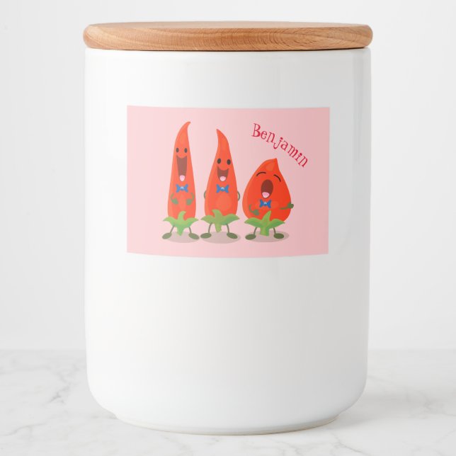 Étiquette Pour Bocaux Caricature de piments chantants mignons (Devant)