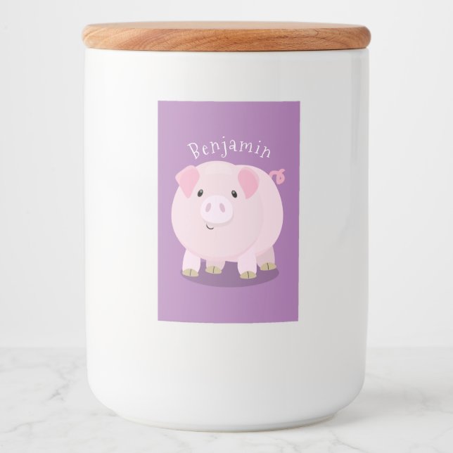 Étiquette Pour Bocaux Caricature de porc mignon rose pot vendue (Devant)