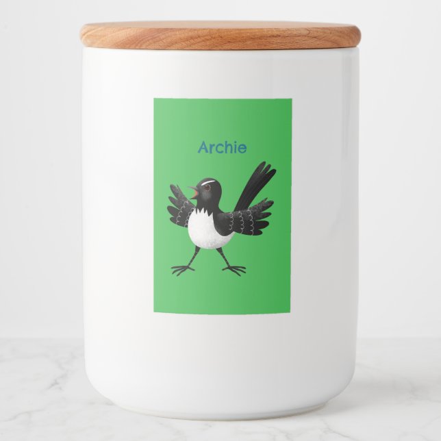 Étiquette Pour Bocaux Caricature de Willie Wagtail australienne personna (Devant)