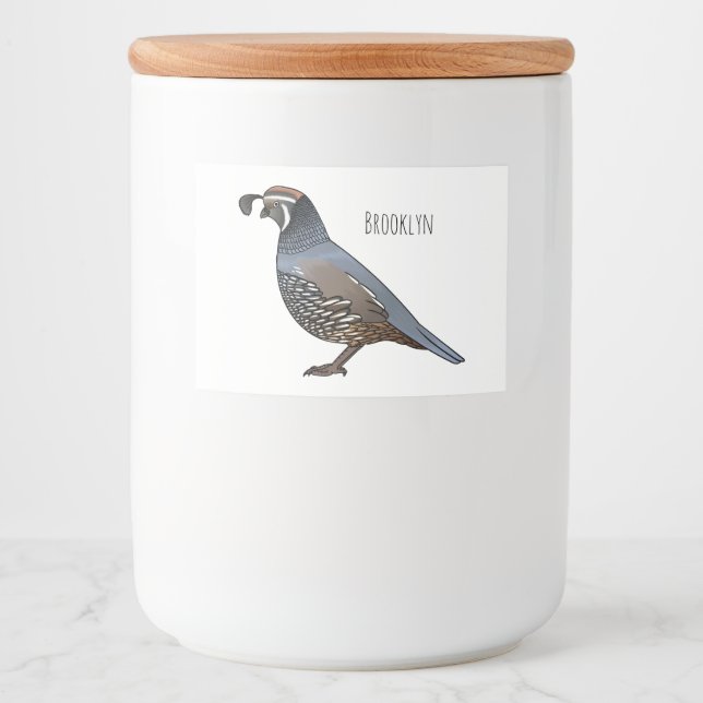 Étiquette Pour Bocaux Caricature d'oiseau de caille de Californie (Devant)