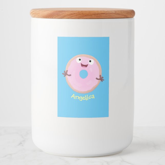 Étiquette Pour Bocaux Caricature joli beignet rose vitré (Devant)