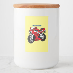 Étiquette Pour Bocaux Caricature moto de sport rouge mou