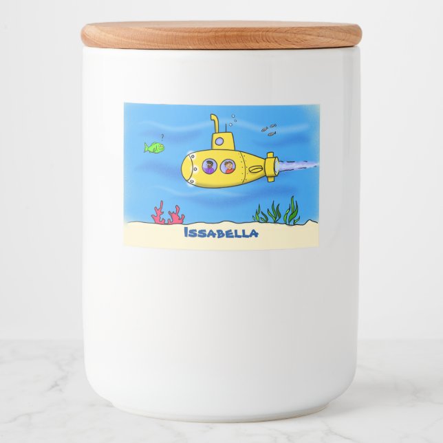 Étiquette Pour Bocaux Caricature sous-marine joyeuse (Devant)