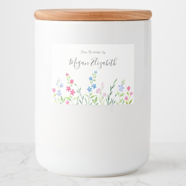 Étiquette Pour Bocaux Champ de Fleurs sauvages d'aquarelle mixte (Devant)