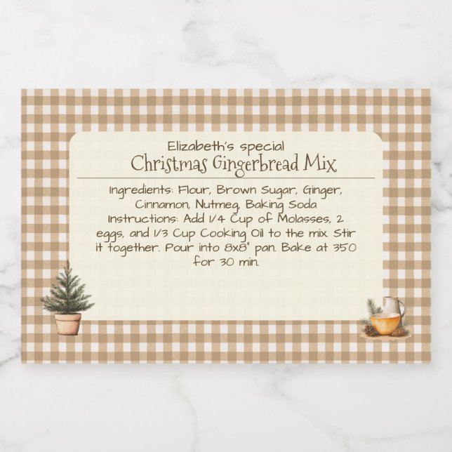 Étiquette Pour Bocaux Christmas Gingerbread Mix Brown Gingham Labels (Étiquettes simples)