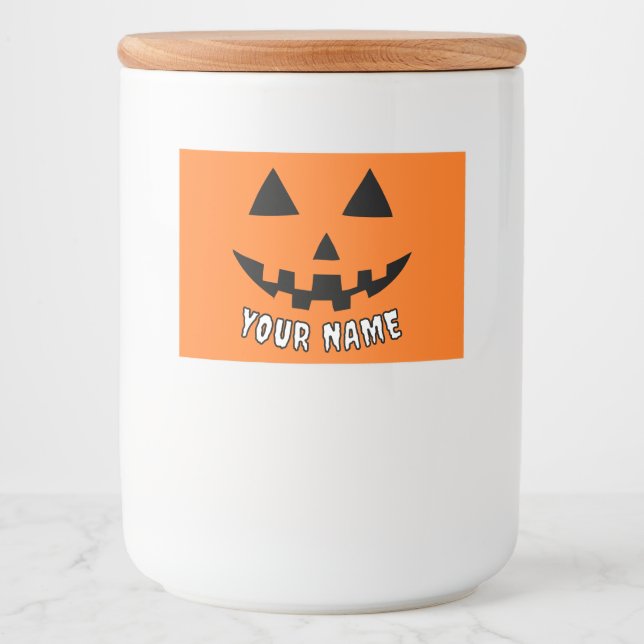 Étiquette Pour Bocaux Citrouille orange personnalisé Halloween Votre Nom (Devant)