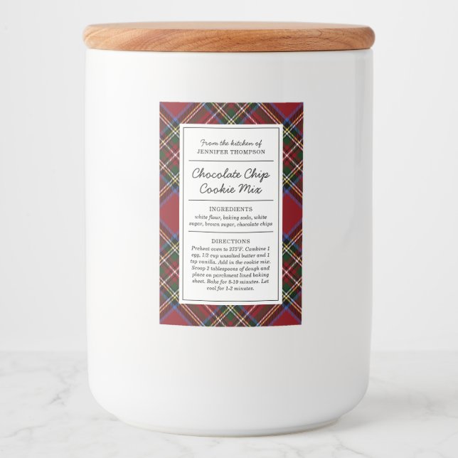 Étiquette Pour Bocaux Classic Red Tartan Holiday (Devant)
