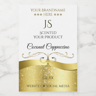 Étiquette Pour Bocaux Classy Wavy Gold Décor Clair Blanc Monogramme Étiq