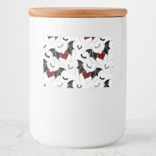 Étiquette Pour Bocaux Coeur d'Halloween avec ailes de chauve-souris noir