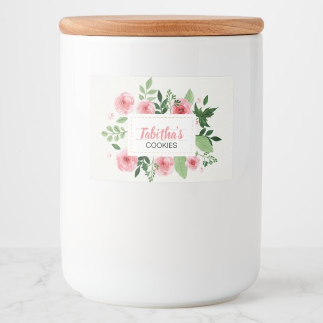 Étiquette Pour Bocaux Couleur d'eau rose Roses Cookie (Devant)