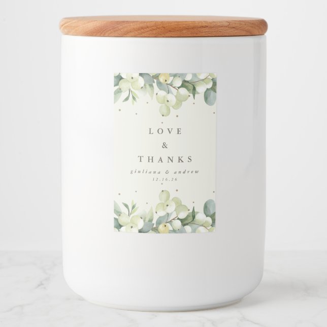 Étiquette Pour Bocaux Crème Snowberry+Eucalyptus Mariage d'hiver (Devant)