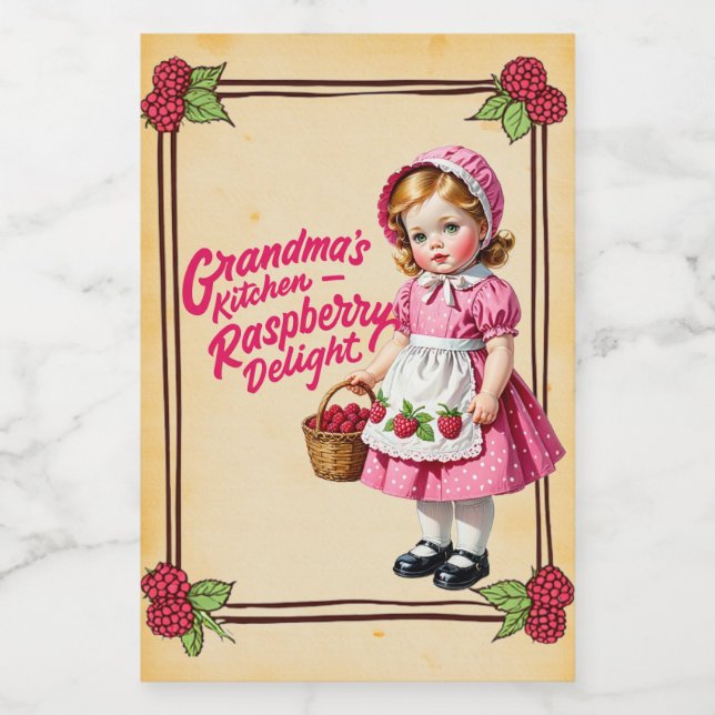 Étiquette Pour Bocaux Cuisine de grand-mère Raspberry Delight Vintage (Étiquettes simples)