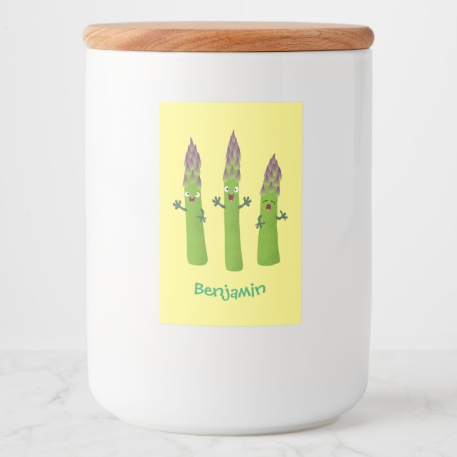Étiquette Pour Bocaux Cute asperges chantant un trio végétal dessin anim (Devant)