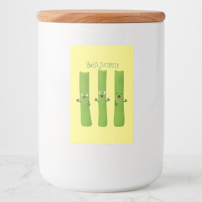 Étiquette Pour Bocaux Cute céleri bâtons trio caricature légumes (Devant)
