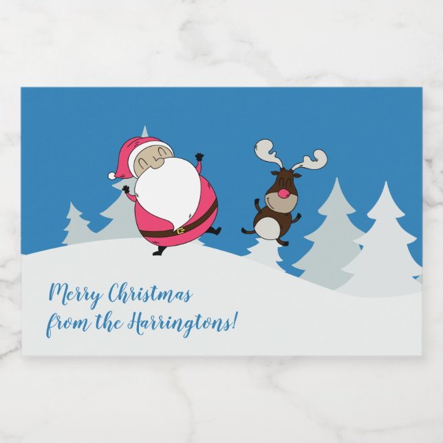 Étiquette Pour Bocaux Cute Père Noël & Reindeer texte personnalisé étiqu (Étiquettes simples)