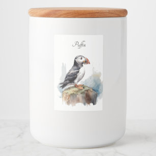 Étiquette Pour Bocaux Cute Puffin sur une roche aquarelle