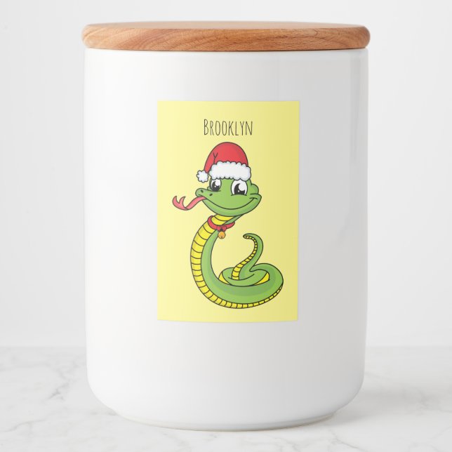 Étiquette Pour Bocaux Cute serpent vert avec chapeau santa dessin animé (Devant)