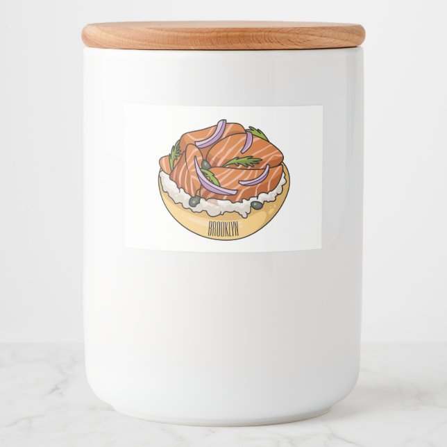 Étiquette Pour Bocaux dessin animé de bagel saumon (Devant)