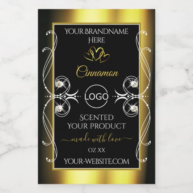 Étiquette Pour Bocaux Diamants glamoureux Noir Gold Produit Logo Étiquet (Étiquettes simples)