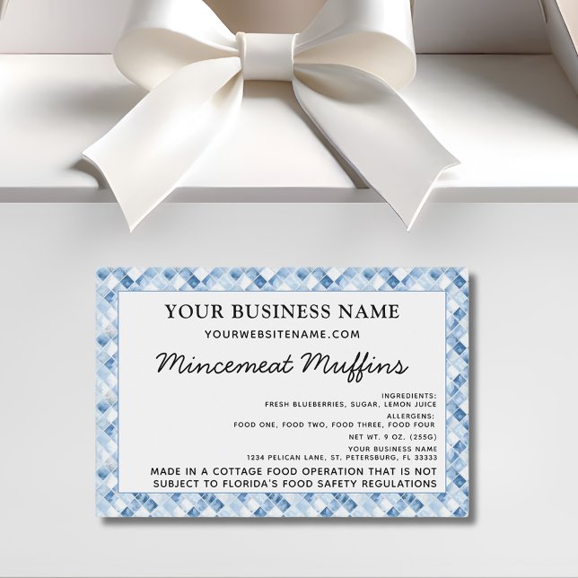 Étiquette Pour Bocaux Droit du chalet Accueil Boulangerie Ingrédients Al (Dusty Blue Check Pattern Cottage Law Home Bakery Ingredients Allergens Food Label1)