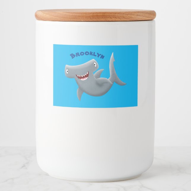 Étiquette Pour Bocaux Drôle mignon requin marteau dessin animé (Devant)