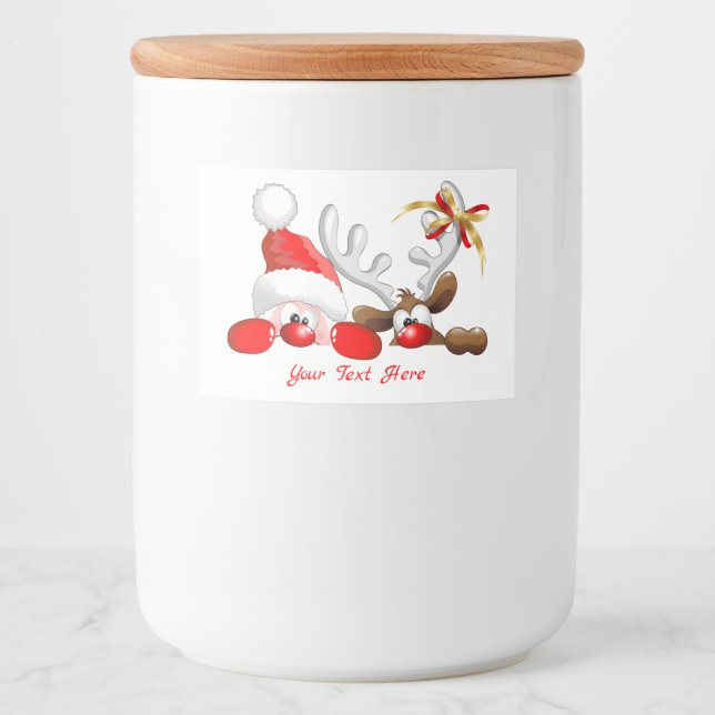 Étiquette Pour Bocaux Drôle Père Noël et Reindeer Cartoon (Devant)
