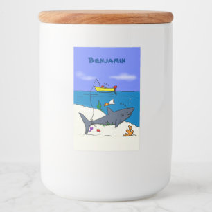 Étiquette Pour Bocaux Drôle requin couché et dessin animé de pêche