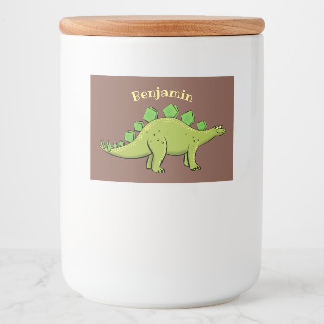 Étiquette Pour Bocaux Drôle stegosaurus dinosaure dessin animé (Devant)